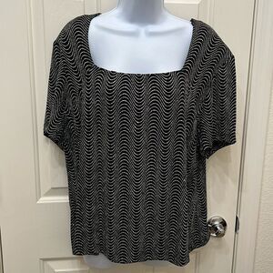 Ronni Nicole Top Womens Medium Glitter Stretchy Black Square Neck Short Sleeve